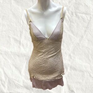 Blush Lace Slip Dress with Bow Accents Fairy Coquette Dainty